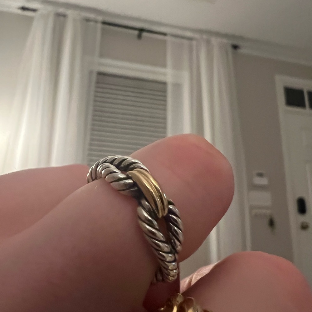 David Yurman Cable Loop Band Ring in Sterling Silver with 18K Yellow Gold 7.5 - Picture 3 of 5